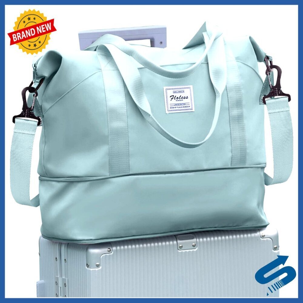 Large 35L Travel Duffel Bag with Trolley Sleeve, Waterproof Wet Pocket,